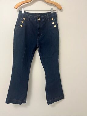 Rachel Zoe Navy High-Rise Wide-Leg Jeans with Gold Buttons